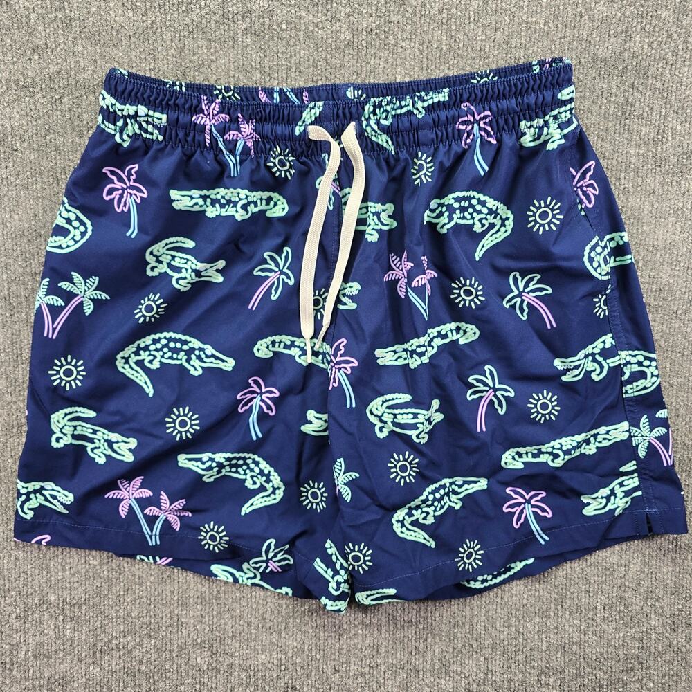 Chubbies Swim Trunks Mens Large 5.5" Dark Navy Blue Palm Drawstring Lined Beach